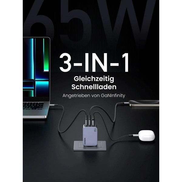 Зарядний пристрій Ugreen X755 Nexode Pro 2xUSB + USB Type-C 65W Grey